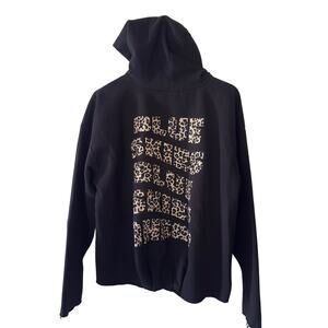 Zara Black Hoodie Leopard Print Back Women Size M Pullover Sweatshirt